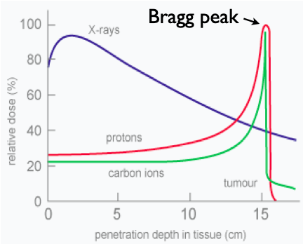 Comparing radiation-depth profiles: protons, x-rays, carbon